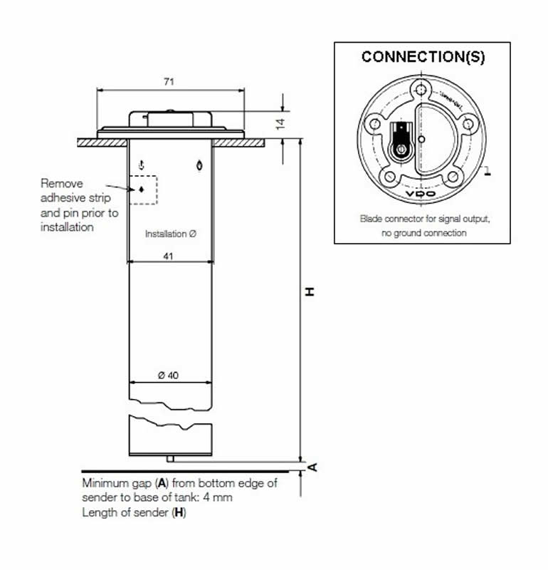 VDO 54mm Fuel tubular sender 279mm